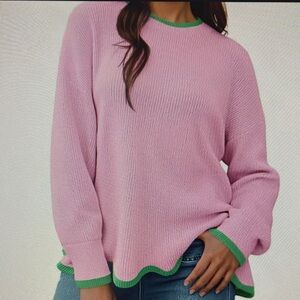 Cozy Pink Contrast-Trim Sweater